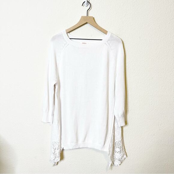 Sundance White Linen Embroidered Tunic Sweater Sharkbite Asymmetrical Hem Size L - Picture 1 of 5